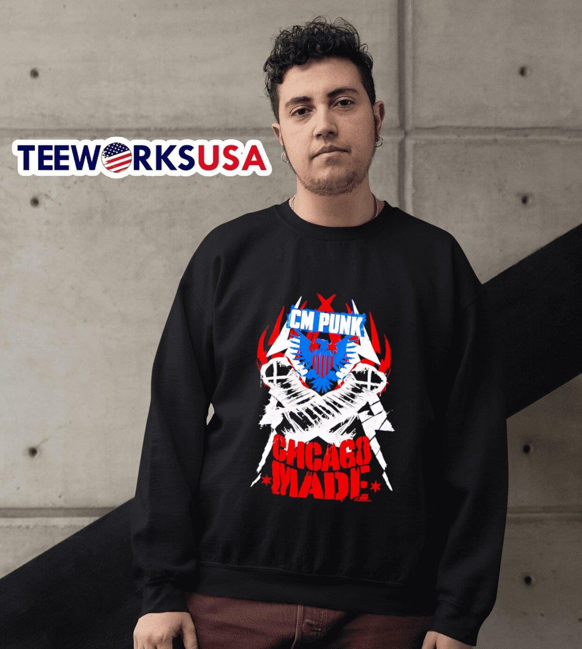 CM Punk Chicago Made Red, White and; Blue - Adult & Kids T-Shirts, Sweatshirts & Hoodies apparel design preview 6