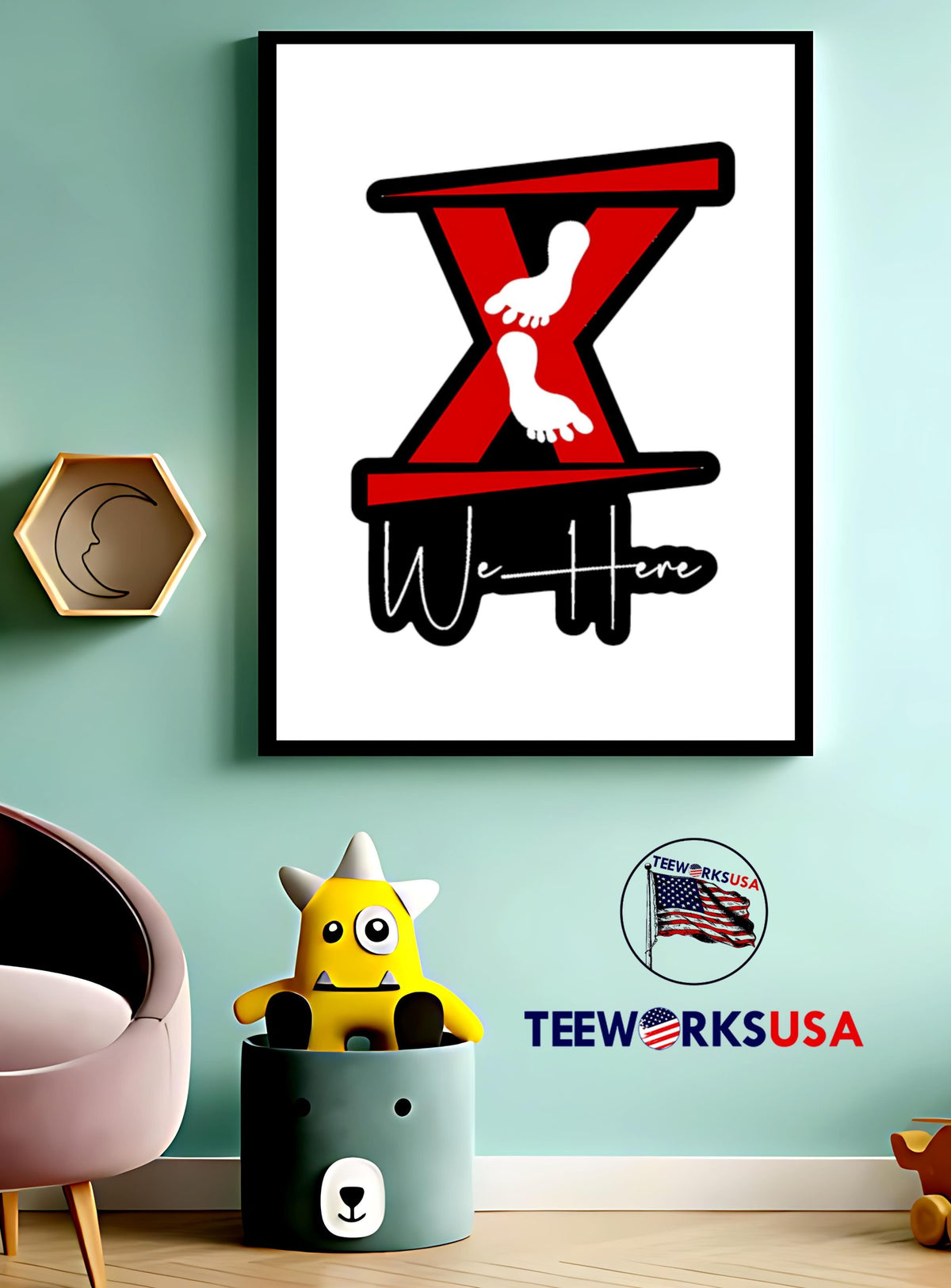 X We Here logo - Adult & Kids T-Shirts, Sweatshirts & Hoodies apparel design preview 3