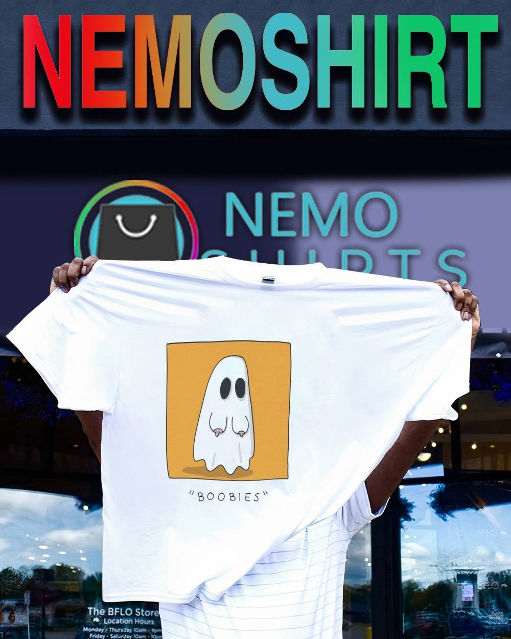 Boobies Ghost Pun funny halloween - Adult & Kids T-Shirts, Sweatshirts & Hoodies apparel design preview 1