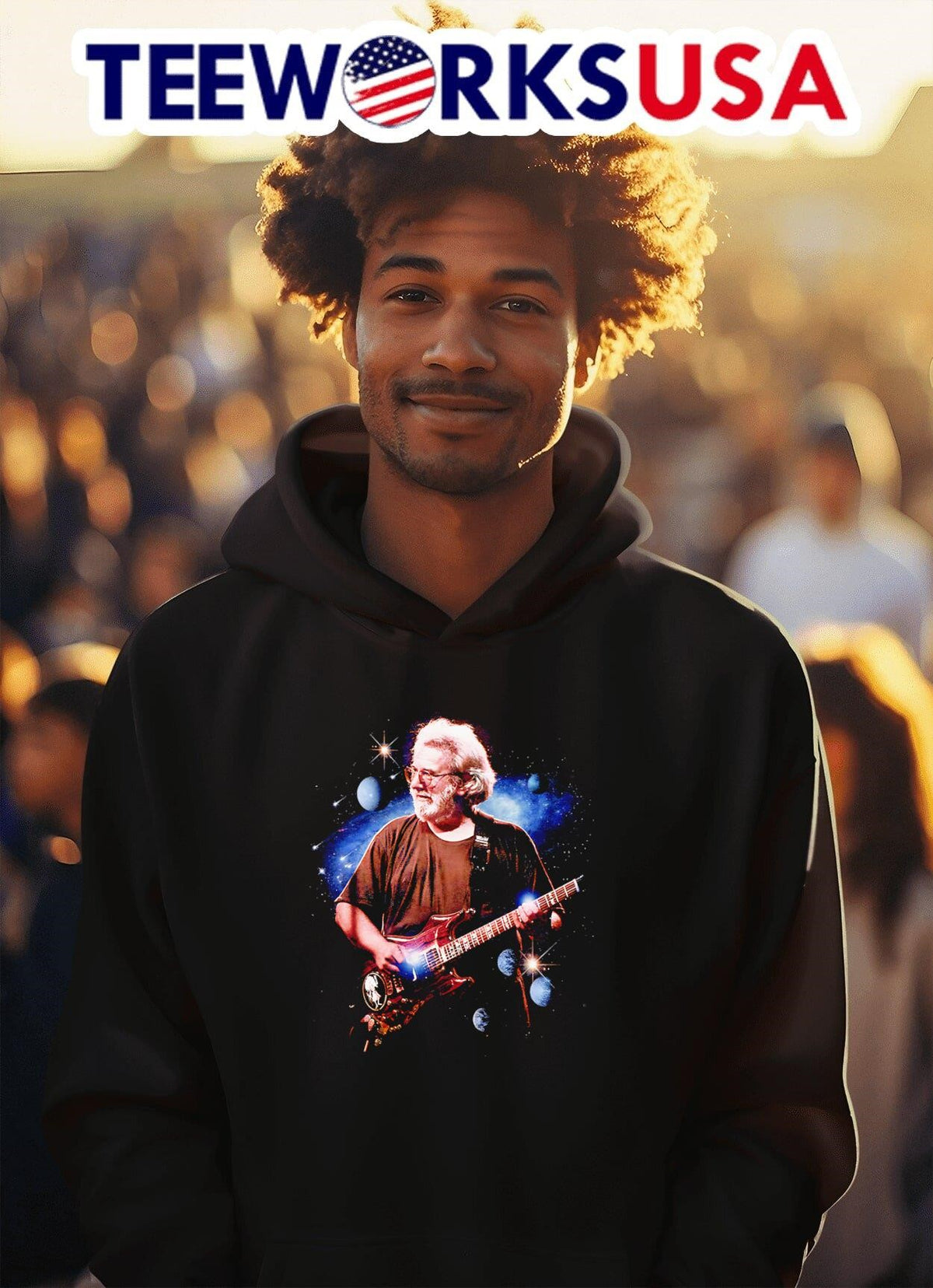 Jerry Garcia playing guitar space - Adult & Kids T-Shirts, Sweatshirts & Hoodies apparel design preview 2