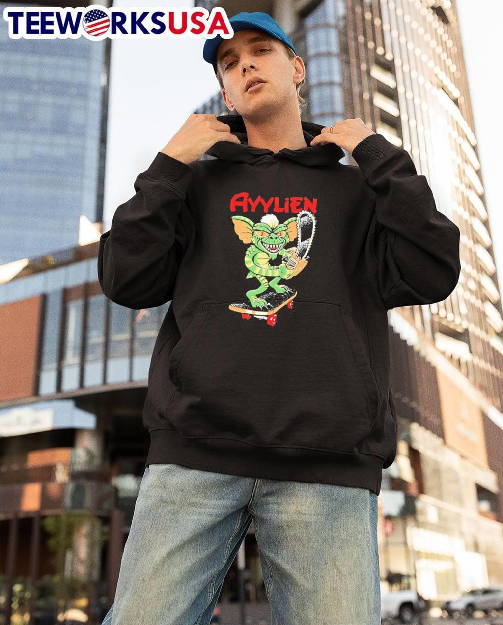 Rubberhose skateboarding gremlin ayylien - Adult & Kids T-Shirts, Sweatshirts & Hoodies apparel design preview 3