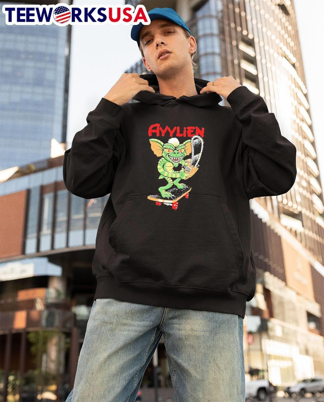 Rubberhose skateboarding gremlin ayylien - Adult & Kids T-Shirts, Sweatshirts & Hoodies apparel design preview 3