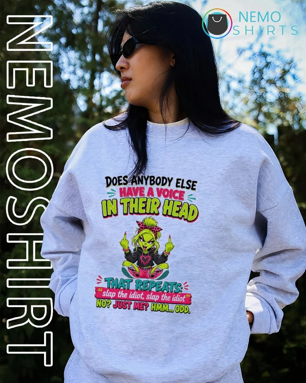 Grinch middle finger does anybody else have a voice - Adult & Kids T-Shirts, Sweatshirts & Hoodies apparel design preview 4