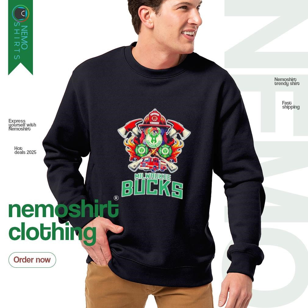 Milwaukee Bucks Fire Dept Fighters - Adult & Kids T-Shirts, Sweatshirts & Hoodies apparel design preview 4