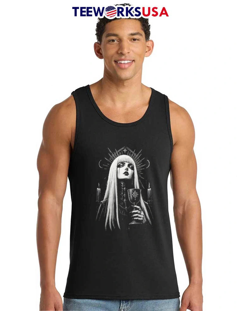 Gothic woman holding chalice candles - Adult & Kids T-Shirts, Sweatshirts & Hoodies apparel design preview 6