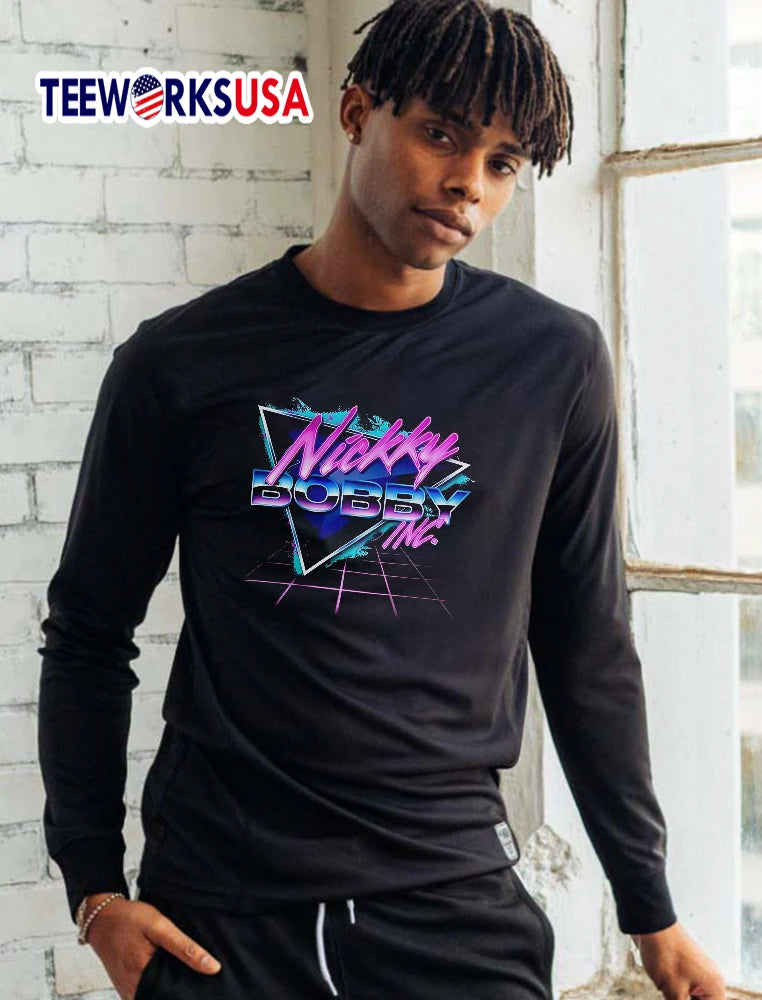 Nickky Bobby Inc Retro Synthwave Triangle Grid Neon - Adult & Kids T-Shirts, Sweatshirts & Hoodies apparel design preview 5