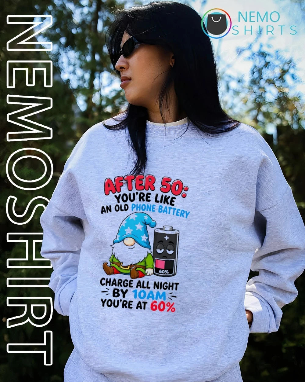 After 50 You're Like an Old Phone Battery Gnome - Adult & Kids T-Shirts, Sweatshirts & Hoodies apparel design preview 4