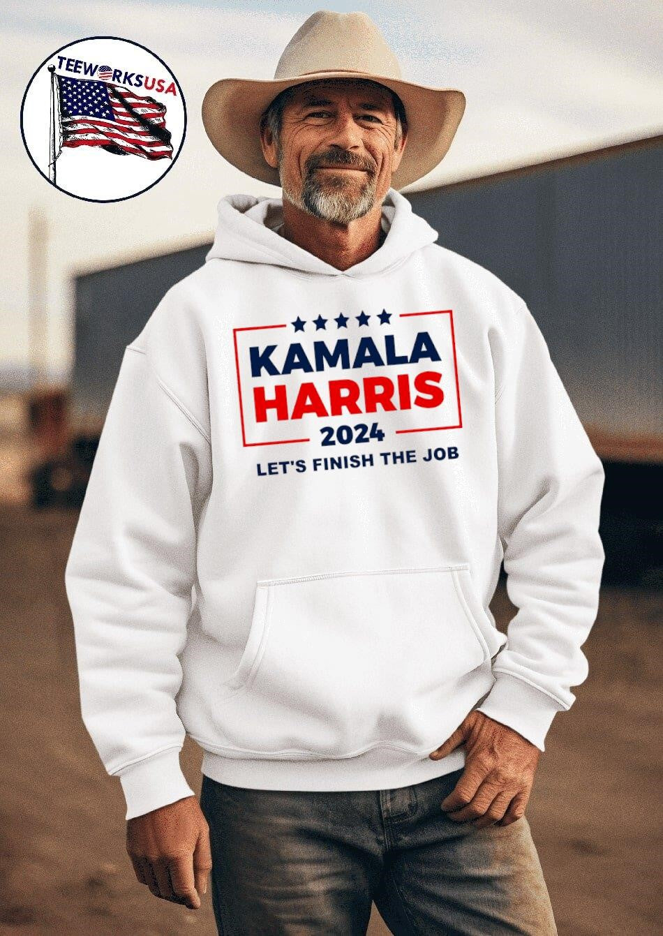 Kamala Harris 2024 let's finish the job - Adult & Kids T-Shirts, Sweatshirts & Hoodies apparel design preview 2