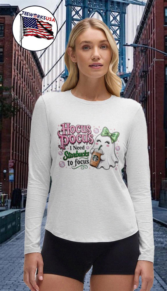Hocus Pocus I Need Starbucks To Focus Ghost - Adult & Kids T-Shirts, Sweatshirts & Hoodies apparel design preview 4