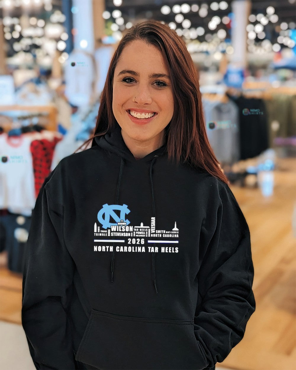 North Carolina Tar Heels 2026 logo city names - Adult & Kids T-Shirts, Sweatshirts & Hoodies apparel design preview 3