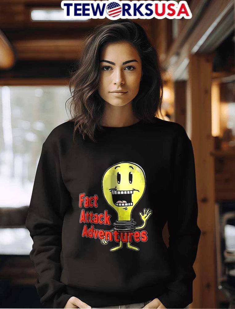 Fact Attack Adventures Cartoon Light Bulb Character - Adult & Kids T-Shirts, Sweatshirts & Hoodies apparel design preview 7