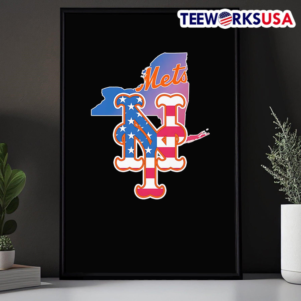 Map American flag New York Mets logo - Adult & Kids T-Shirts, Sweatshirts & Hoodies apparel design preview 5