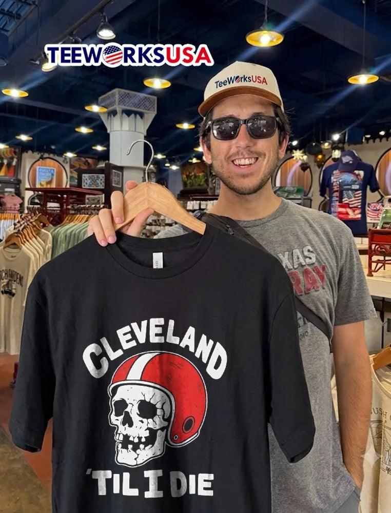 Cleveland Til I Die Skull Wearing Retro Red Striped - Adult & Kids T-Shirts, Sweatshirts & Hoodies apparel design preview 2
