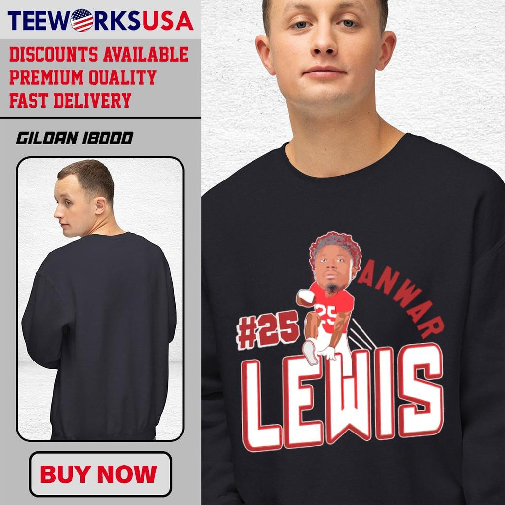 Jacksonville State Gamecocks Anwar Lewis 25 cartoon - Adult & Kids T-Shirts, Sweatshirts & Hoodies apparel design preview 3