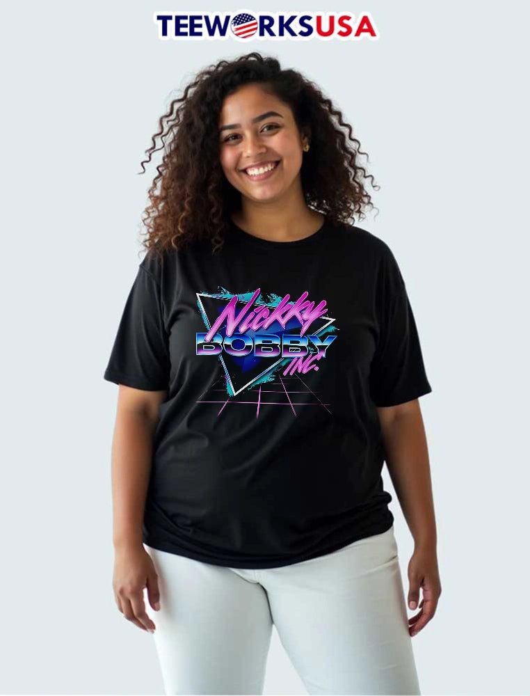 Nickky Bobby Inc Retro Synthwave Triangle Grid Neon - Adult & Kids T-Shirts, Sweatshirts & Hoodies apparel design preview 3