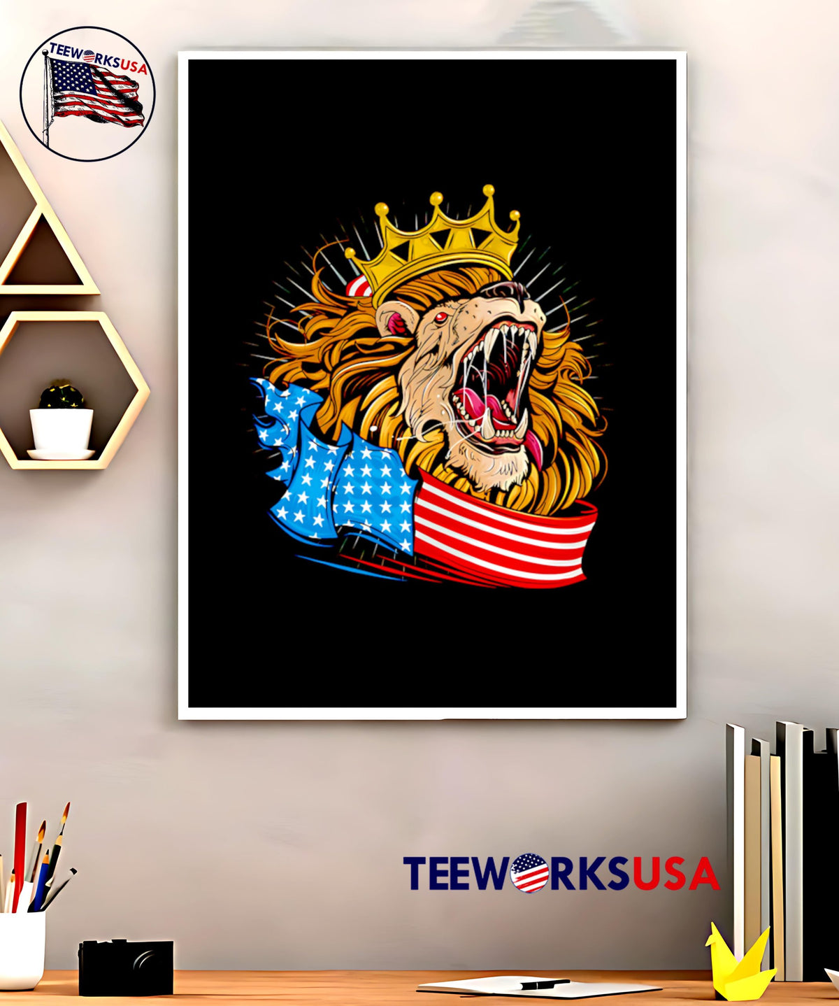 King Lion big head scream American flag - Adult & Kids T-Shirts, Sweatshirts & Hoodies apparel design preview 5