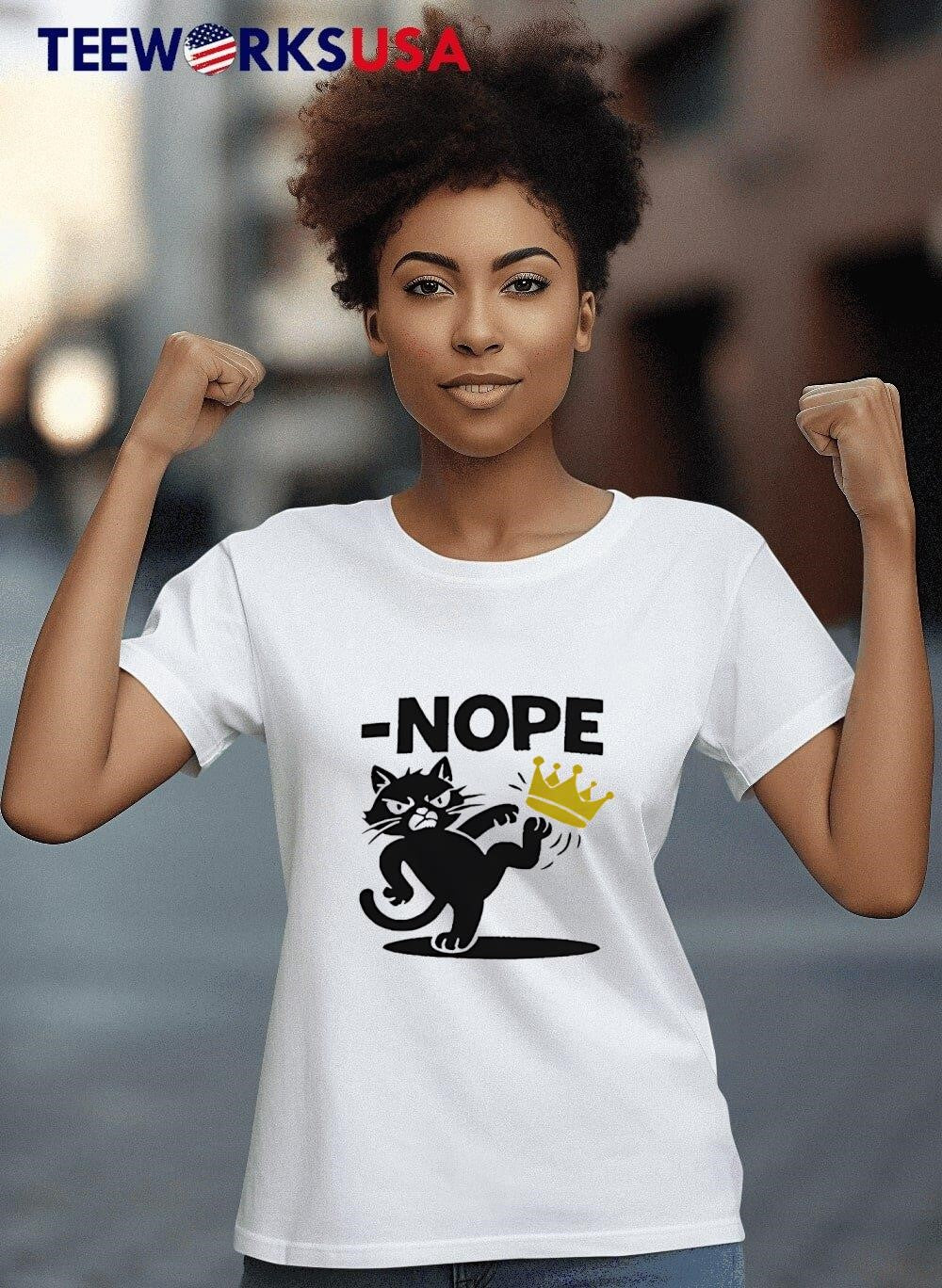 Nope Cat Kicking Crown - Adult & Kids T-Shirts, Sweatshirts & Hoodies apparel design preview 8