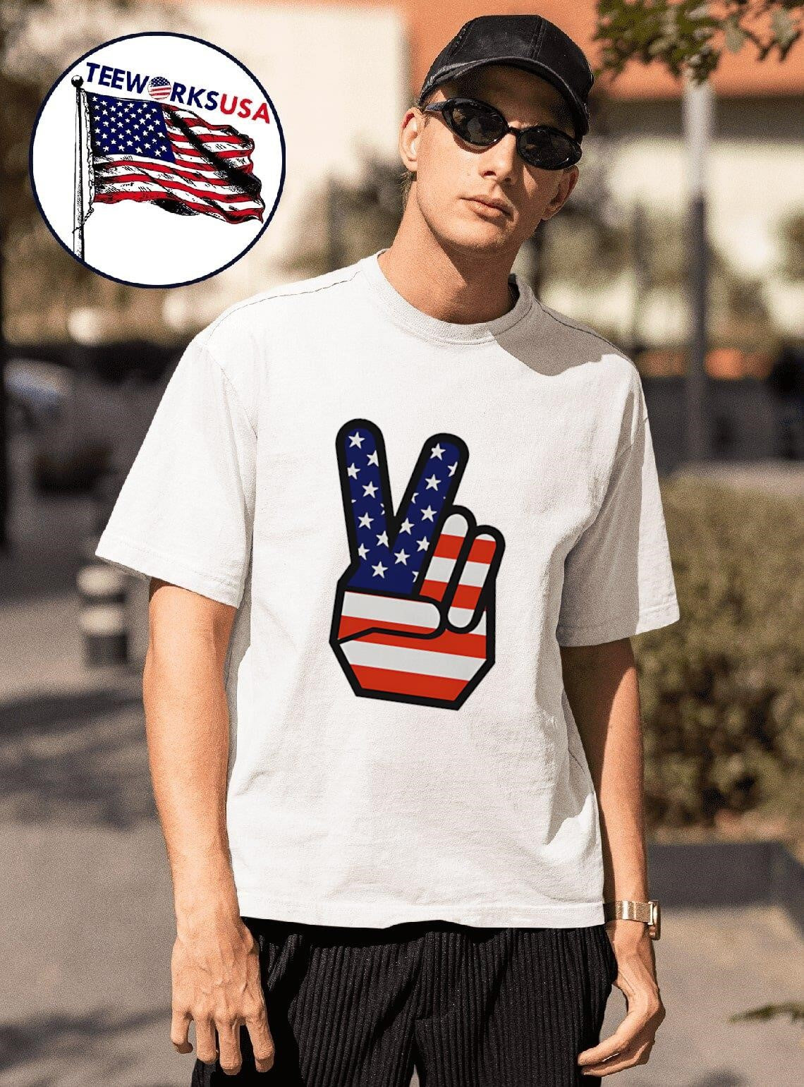 Kurt Cobain American flag peace hand - Adult & Kids T-Shirts, Sweatshirts & Hoodies apparel design preview 1