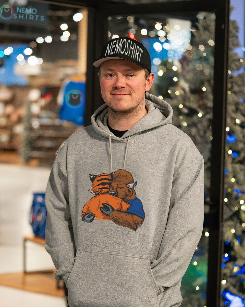 Buffalo Bills Cincinnati Bengals hug mascot - Adult & Kids T-Shirts, Sweatshirts & Hoodies apparel design preview 3