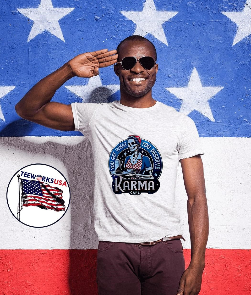 Karma Cafe You Get What Deserve sleleton - Adult & Kids T-Shirts, Sweatshirts & Hoodies apparel design preview 1