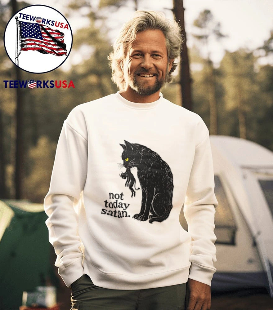Not Today Satan Black Cat - Adult & Kids T-Shirts, Sweatshirts & Hoodies apparel design preview 5