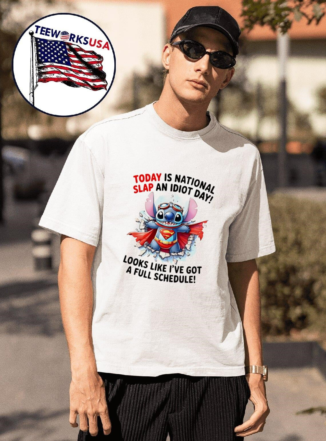 Stitch Superman today is national slap an idiot day - Adult & Kids T-Shirts, Sweatshirts & Hoodies apparel design preview 1
