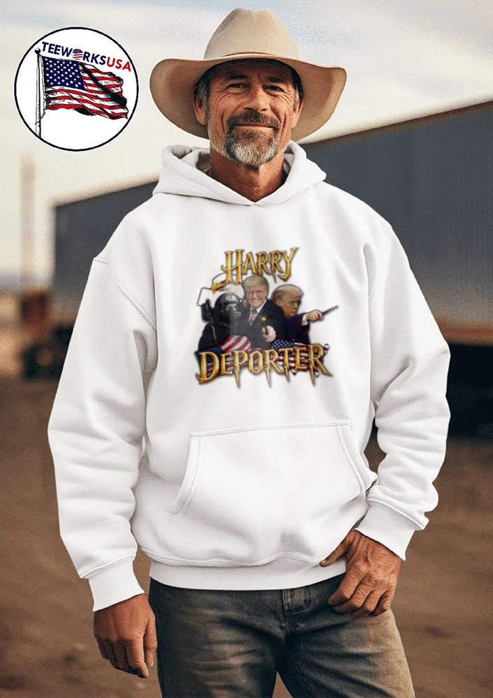 Harry Deporter Donald Trump holding wand eagle - Adult & Kids T-Shirts, Sweatshirts & Hoodies apparel design preview 3