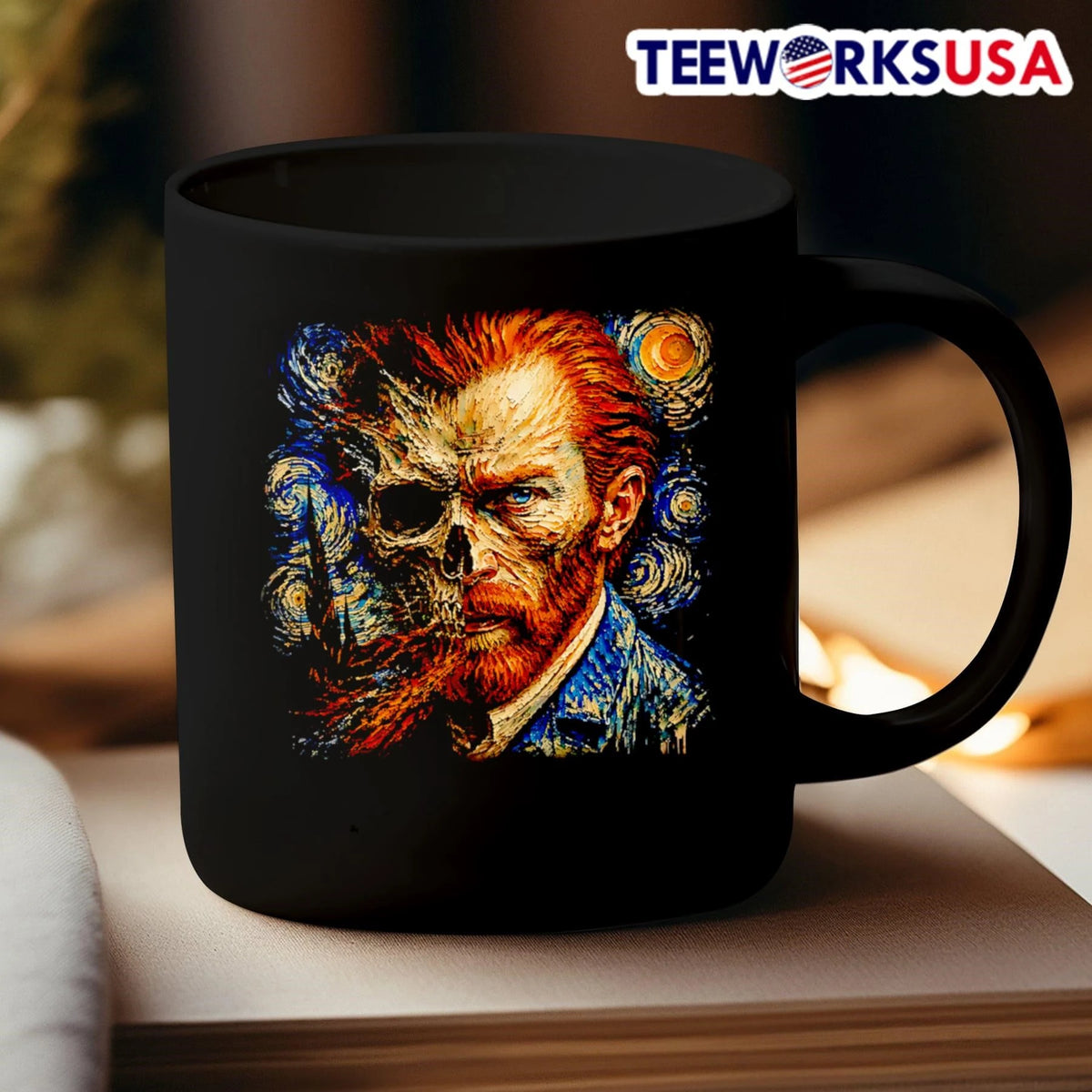 Vincent Van Gogh Skull Face Starry Night - Adult & Kids T-Shirts, Sweatshirts & Hoodies apparel design preview 3