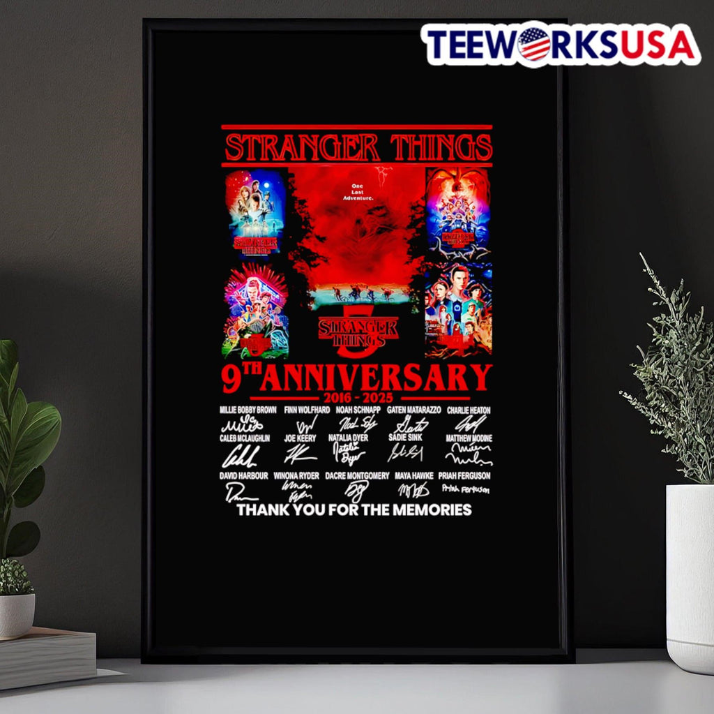 Stranger Things poster 9th anniversary 2016 2025 - Adult & Kids T-Shirts, Sweatshirts & Hoodies apparel design preview 5