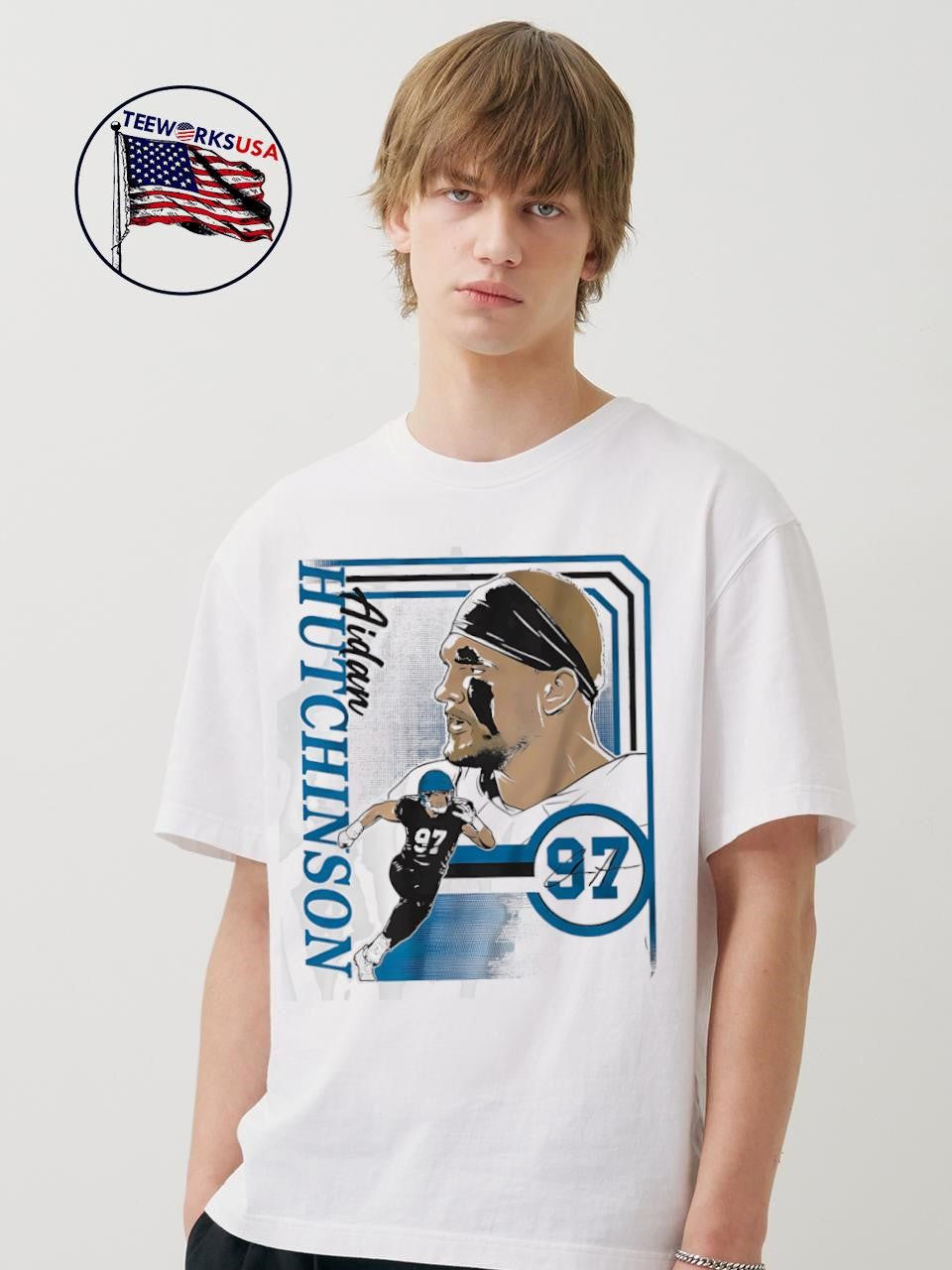 Detroit Lions Aidan Hutchinson Collage Frame 97 - Adult & Kids T-Shirts, Sweatshirts & Hoodies apparel design preview 1