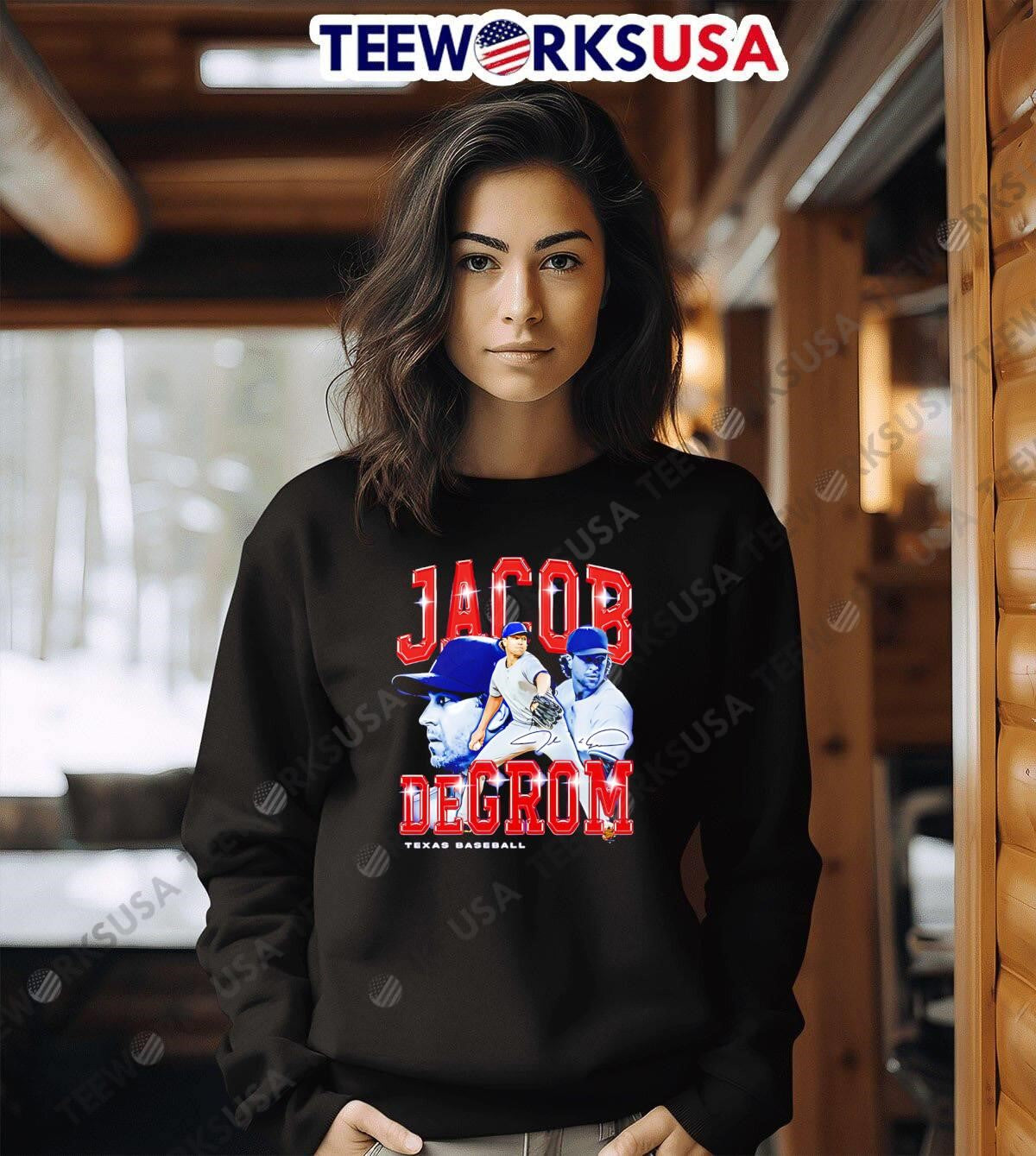 Jacob deGrom Retro Flair Texas baseball signatue - Adult & Kids T-Shirts, Sweatshirts & Hoodies apparel design preview 6