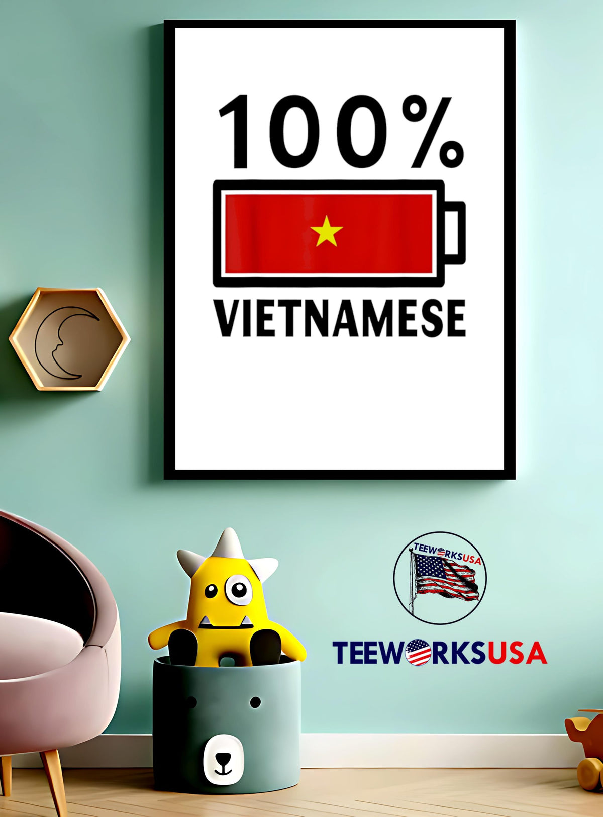 100% Vietnamese Battery Power - Adult & Kids T-Shirts, Sweatshirts & Hoodies apparel design preview 3