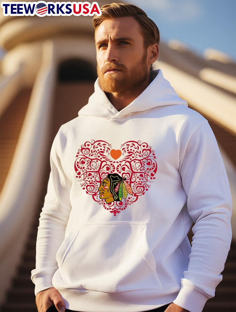 Chicago Blackhawks Floral Pattern Heart logo - Adult & Kids T-Shirts, Sweatshirts & Hoodies apparel design preview 2