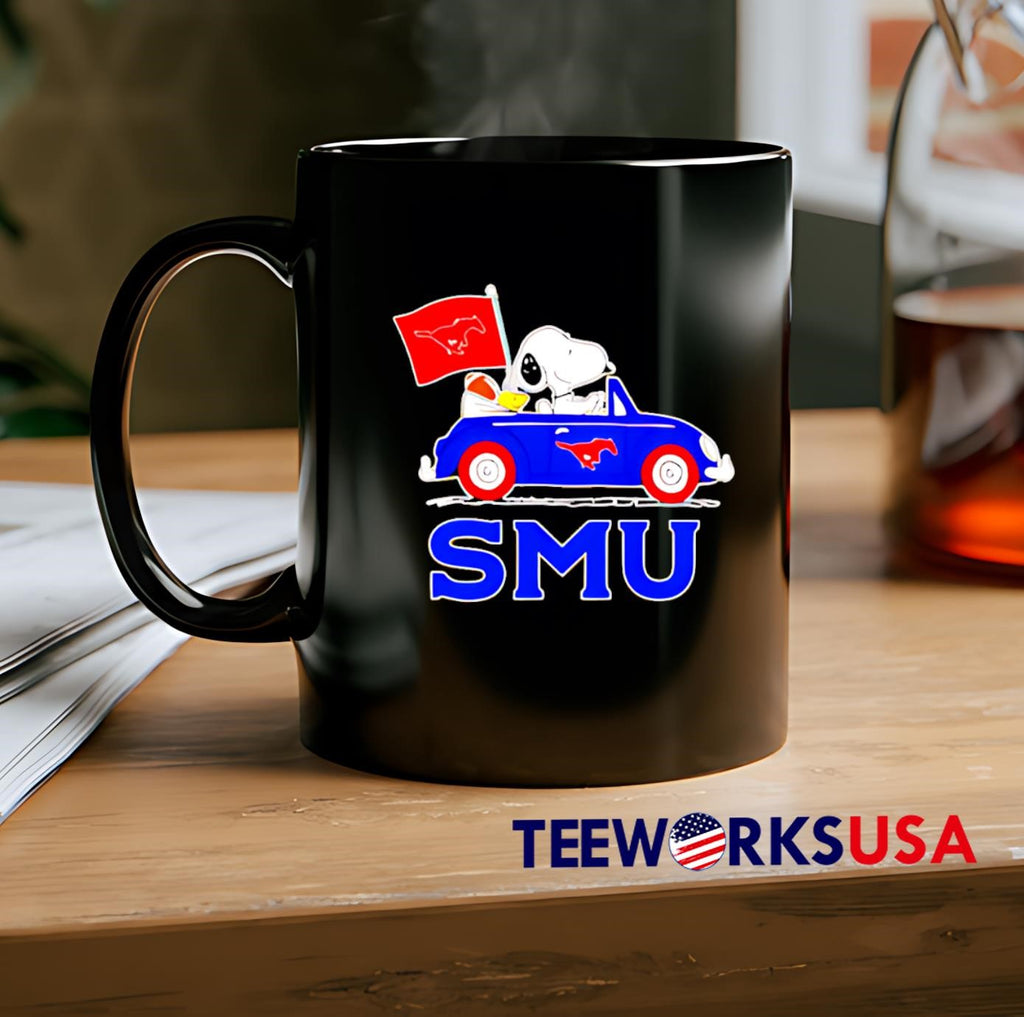 Snoopy and Woodstock driving SMU Mustangs - Adult & Kids T-Shirts, Sweatshirts & Hoodies apparel design preview 2