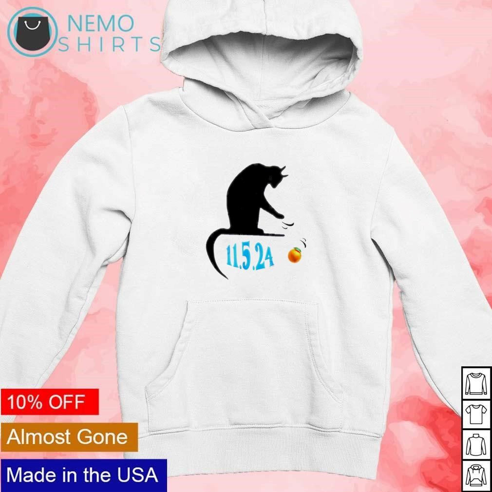Cat swatting orange off table on 11 5 24 election day - Adult & Kids T-Shirts, Sweatshirts & Hoodies apparel design preview 2