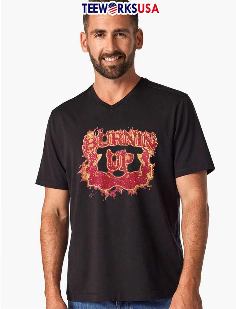 Burnin Up Red Rhinestone Gemstone Lettering Flaming - Adult & Kids T-Shirts, Sweatshirts & Hoodies apparel design preview 8
