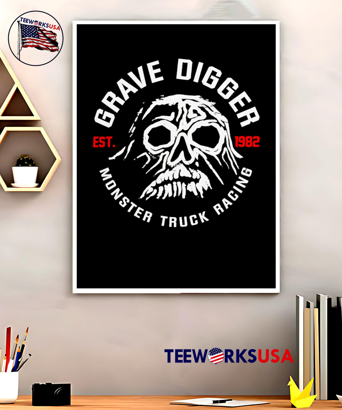 Monster Jam Superstore Grave Digger Retro Ghost - Adult & Kids T-Shirts, Sweatshirts & Hoodies apparel design preview 5