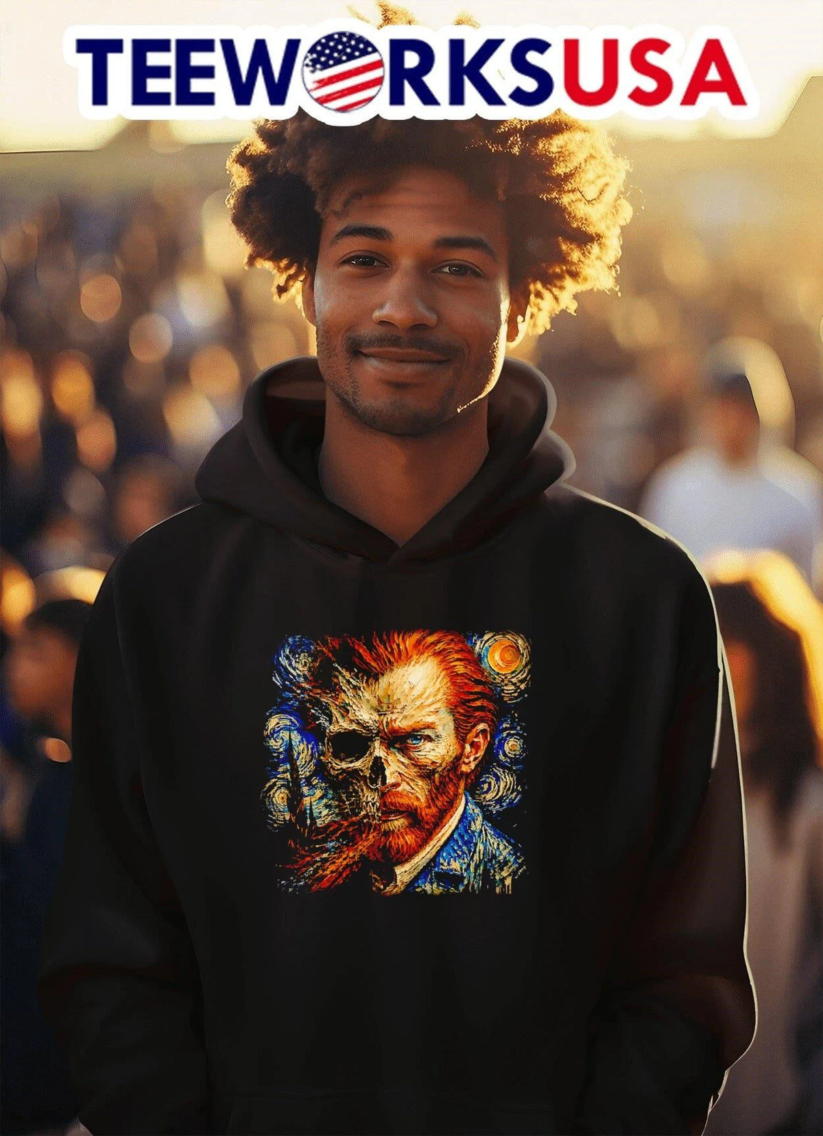 Vincent Van Gogh Skull Face Starry Night - Adult & Kids T-Shirts, Sweatshirts & Hoodies apparel design preview 2