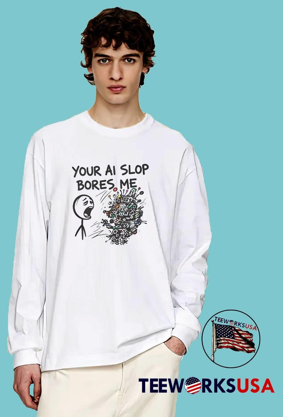 Bored Stick Figure Yelling Your AI Slop Bores Me - Adult & Kids T-Shirts, Sweatshirts & Hoodies apparel design preview 3
