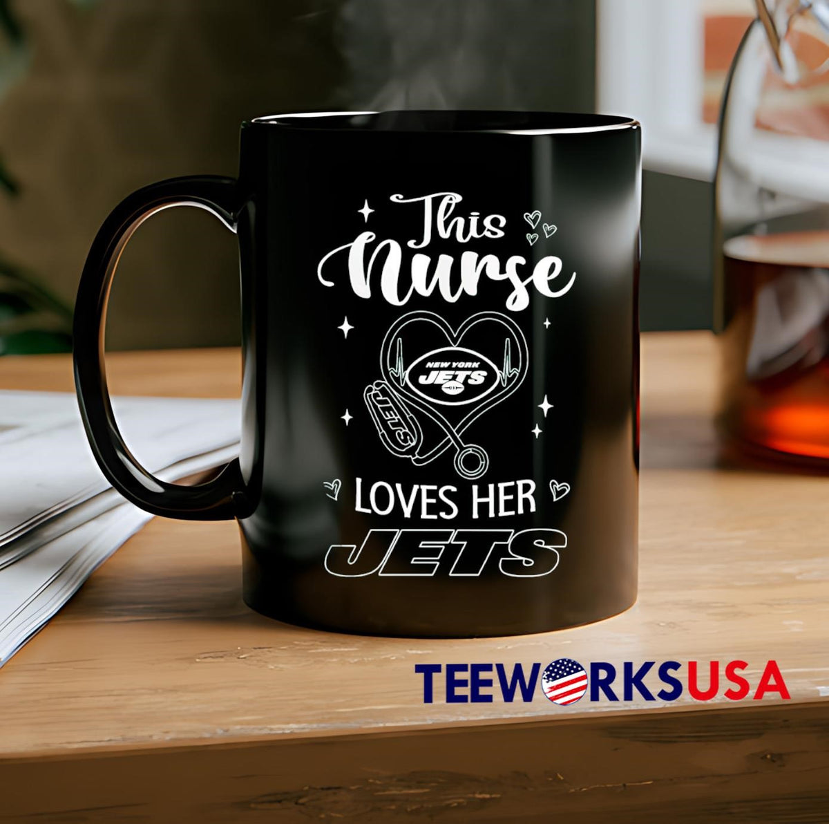 This nurse love her New York Jets - Adult & Kids T-Shirts, Sweatshirts & Hoodies apparel design preview 2