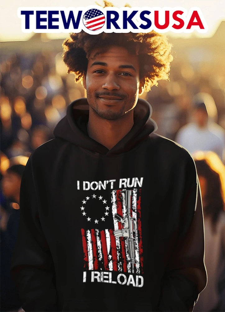 I Don't Run Reload USA Flag AR-15 - Adult & Kids T-Shirts, Sweatshirts & Hoodies apparel design preview 3