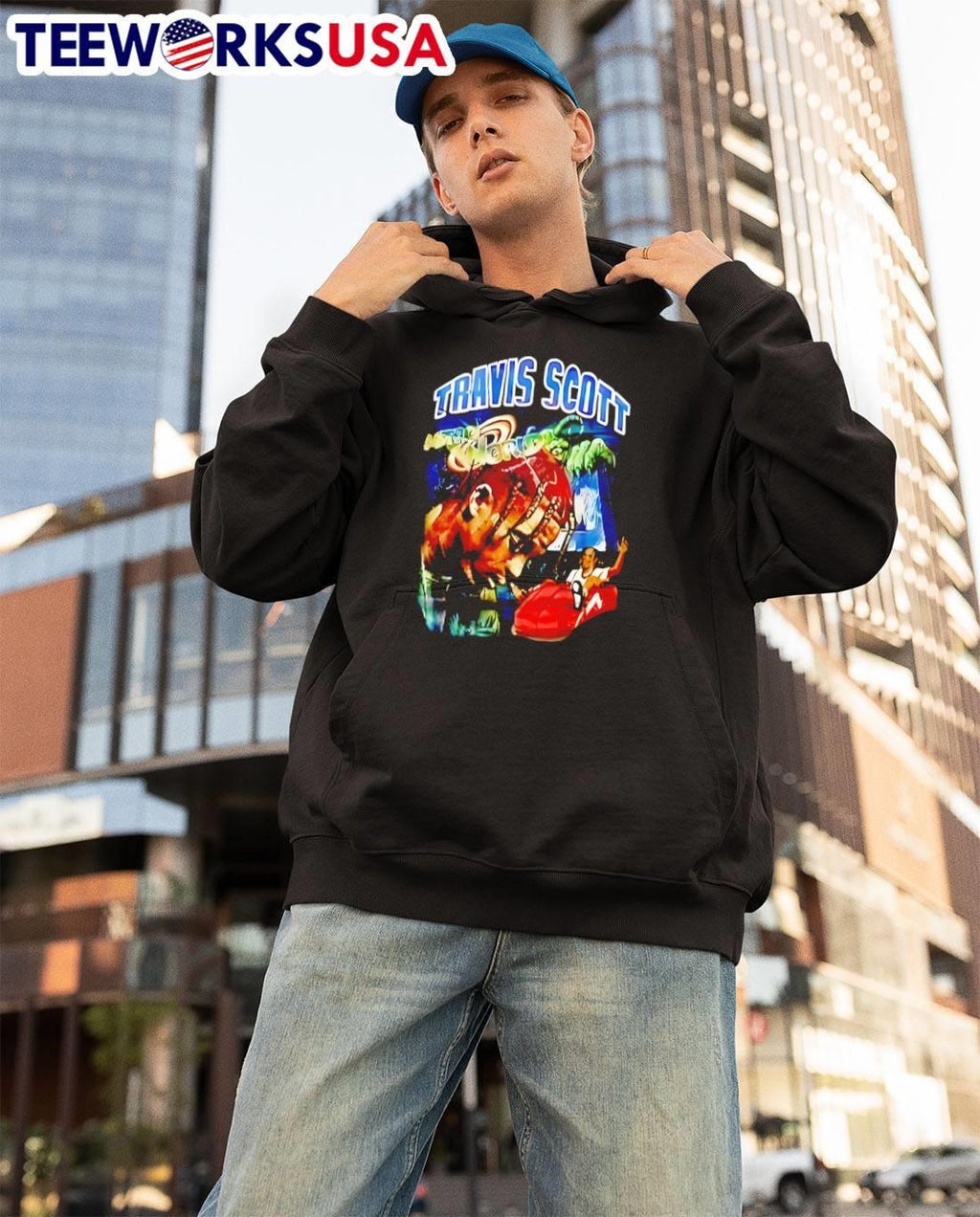 Travis Scott Astroworld Head and Roller Coaster - Adult & Kids T-Shirts, Sweatshirts & Hoodies apparel design preview 3
