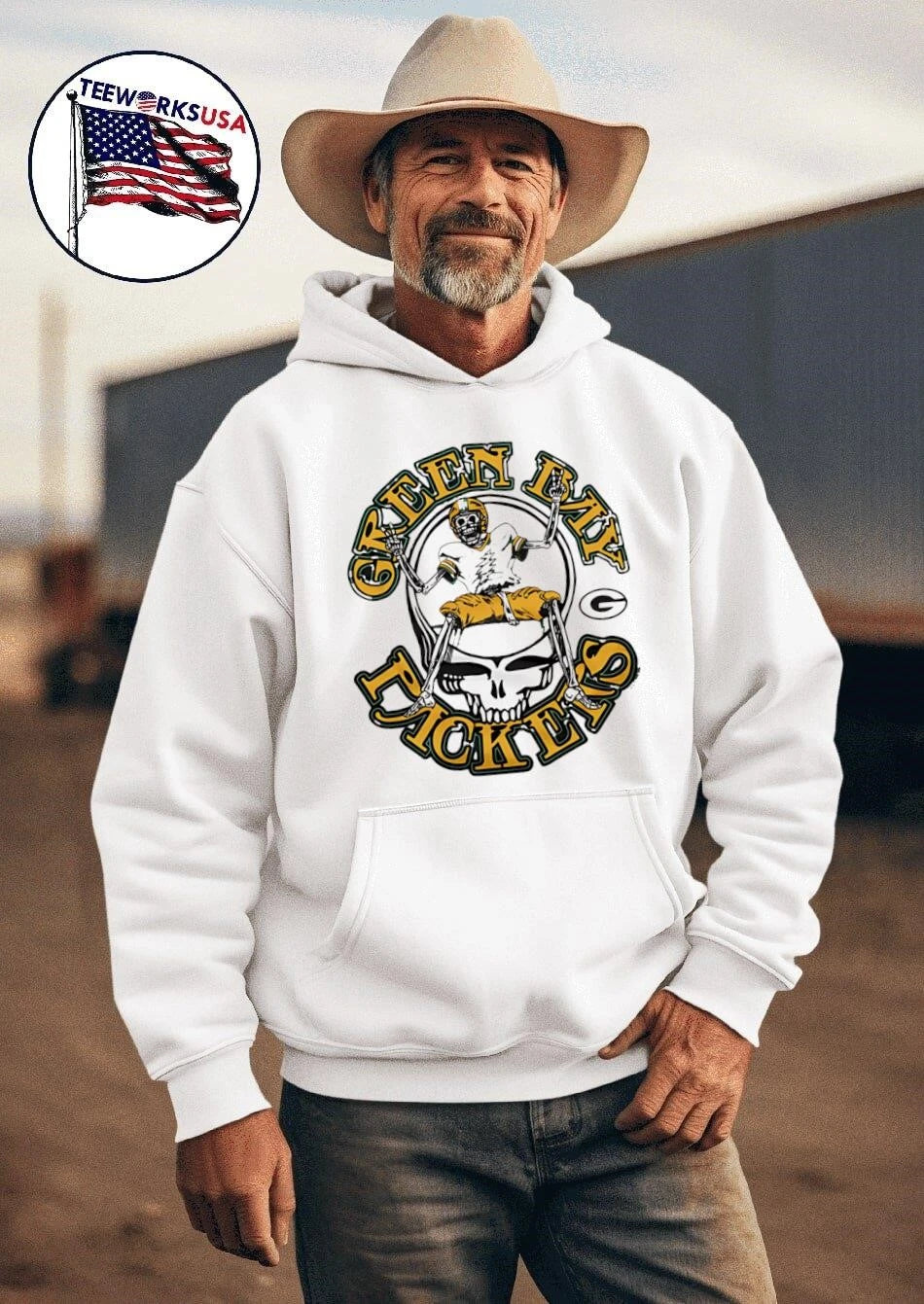 Green Bay Packers Grateful Dead Skeleton Football - Adult & Kids T-Shirts, Sweatshirts & Hoodies apparel design preview 2