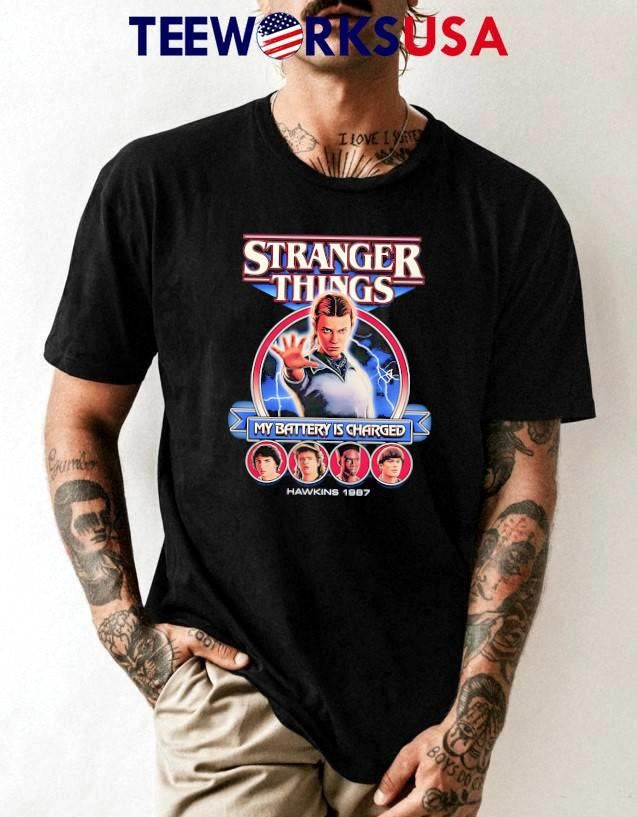 Stranger Things My Battery Is Charged Hawkins 1987 - Adult & Kids T-Shirts, Sweatshirts & Hoodies apparel design preview 1