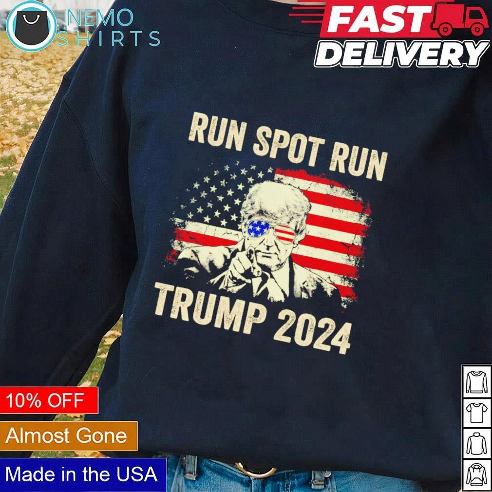 Run spot Trump 2024 vintage US flag - Adult & Kids T-Shirts, Sweatshirts & Hoodies apparel design preview 1