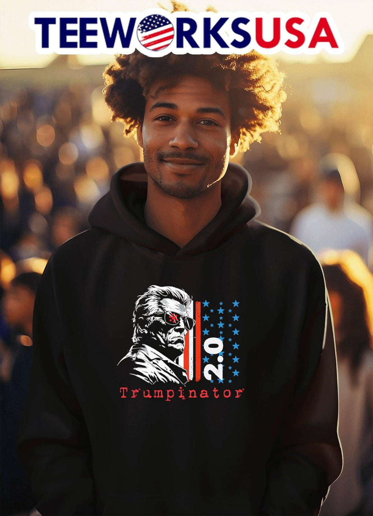 Trumpinator 2.0 American flag - Adult & Kids T-Shirts, Sweatshirts & Hoodies apparel design preview 2