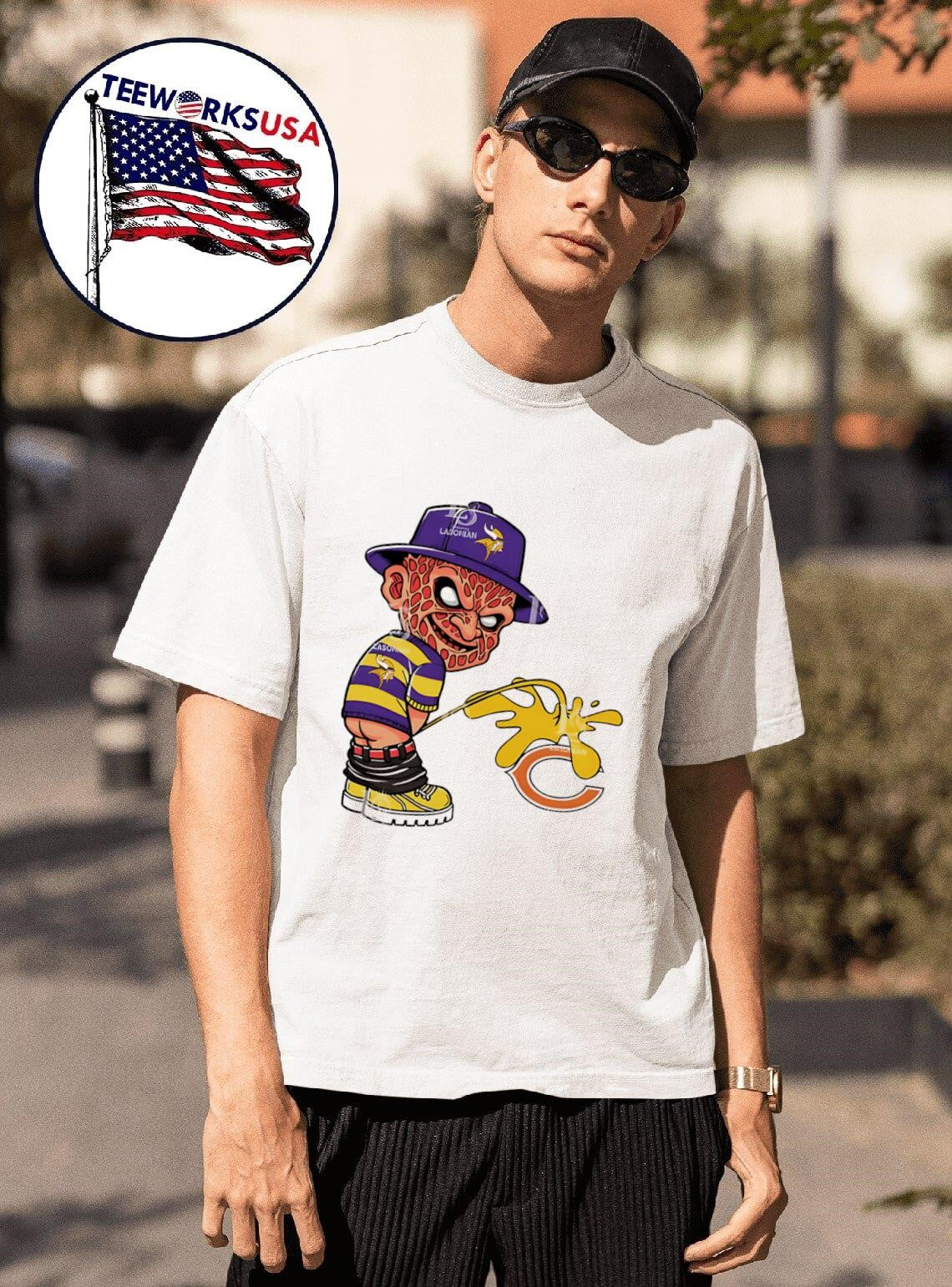 Freddy Krueger Minnesota Vikings Piss On Chicago - Adult & Kids T-Shirts, Sweatshirts & Hoodies apparel design preview 1