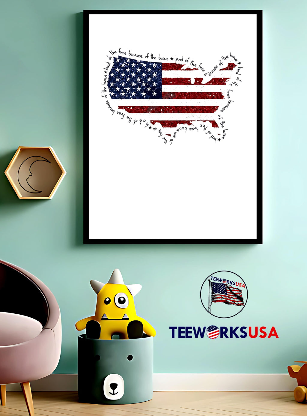 Faux Sequin America Map Land Of The Free - Adult & Kids T-Shirts, Sweatshirts & Hoodies apparel design preview 3