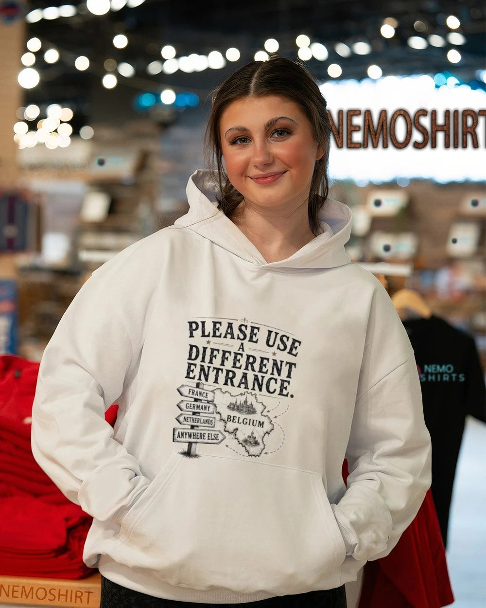 Please Use a Different Entrance Belgium - Adult & Kids T-Shirts, Sweatshirts & Hoodies apparel design preview 5