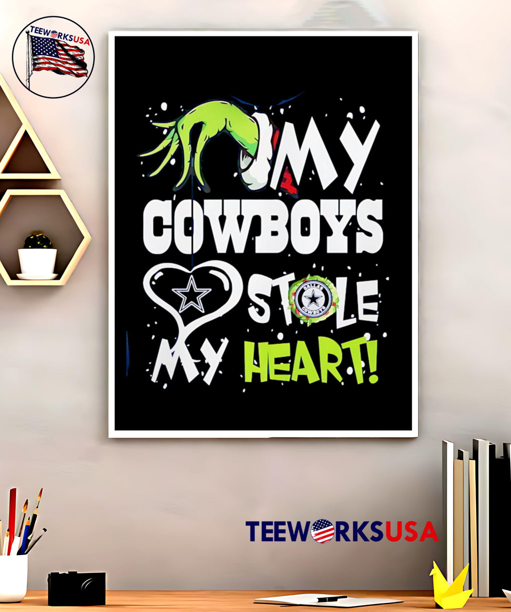 Grinch My Cowboys Stole Heart Christmas - Adult & Kids T-Shirts, Sweatshirts & Hoodies apparel design preview 5